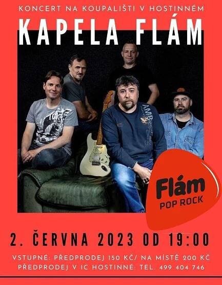 Foto: Pozvánka do Hostinného na koupaliště na koncert "Kapela Flám" dne 02.06.2023