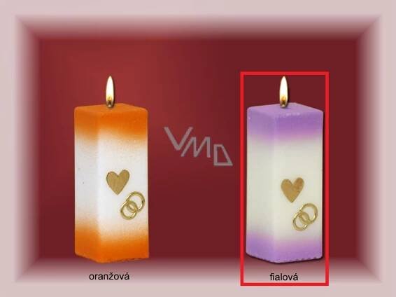 Lima Svatební svíce Srdíčko a prstýnky svíčka fialová hranol 60 x 120 mm 1 kus