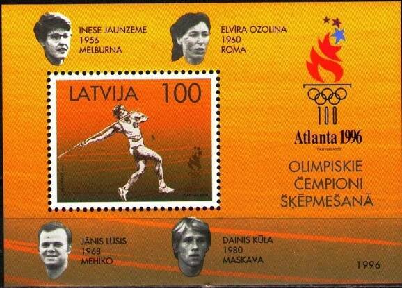 Lotyšsko 1996 Známky Aršík Mi 9 ** sport Olympiáda olympijské hry