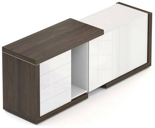 NABYTEK-DESIGNOVY.CZ - DLKB173 - Komoda SOLID pro manažerský opěrný stůl, se dvěma dveřmi a zásuvkami 170cm, jilm royal/bílá