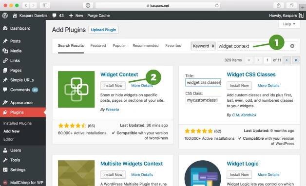 Install Widget Context plugin from your WordPress dashboard under Plugins → Add New.