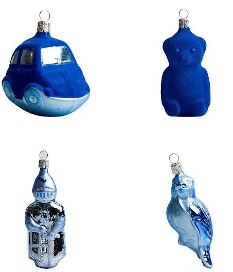 Skleněné vánoční ozdoby basic Blue - Blue věci, 4 ks