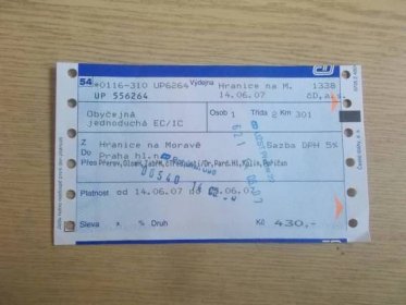 Jízdenka lístek dráha železnice vlak doprava Praha Hranice 1. třída - Sběratelství dopravy