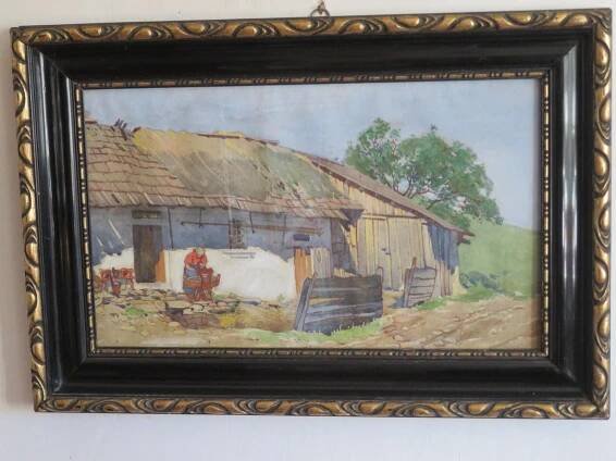 František Mořic NÁGL: VESNICKÁ USEDLOST - akvarel 59x40 cm
