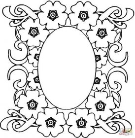 Zrcadlo v květinovém ornamentu omalovánka | Omalovánky k Vytisknutí Zdarma