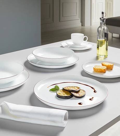 KOMBINOVANÁ SOUPRAVA, 30dílné, porcelán - bílá/černá, Basics, keramika - Seltmann Weiden