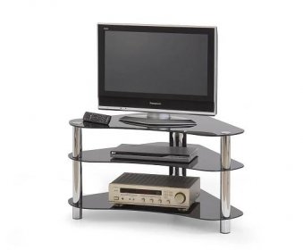 Televizní stolek TRIPLE - sklo/ocel - černý