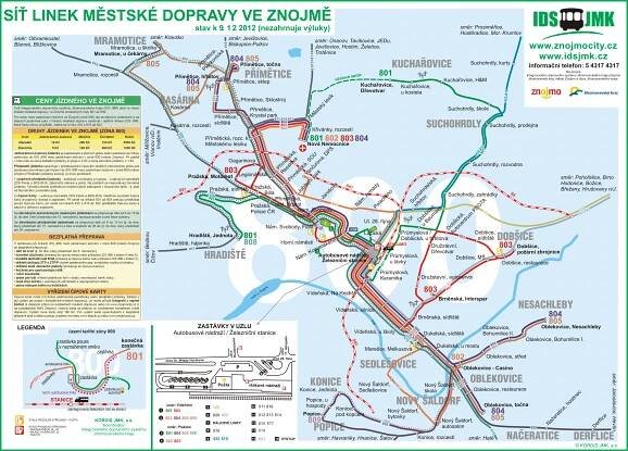 IDS JMK - Plán a mapa sítě linek Jižní Morava a MHD Brno 