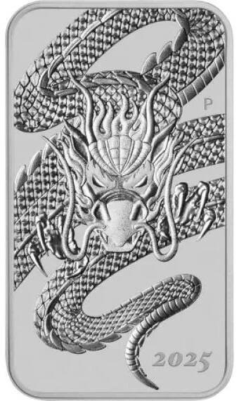 Stříbrná mince ve tvaru slitku 1 Oz Rectangular Dragon 2025