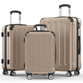 Sunbee 3 Piece Luggage Sets Hardshell Lightweight Suitcase with TSA Lock Spinner Wheels, Champagne