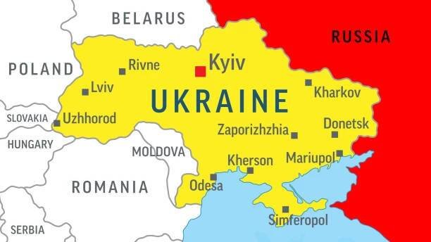 mapa ukrajiny a ruska. válka. přiblížení na mapě světa. vektorová ilustrace - cherson stock ilustrace