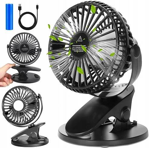 VENTILÁTOR VETRÁK USB STOLOVÝ S KLIPOM TICHÉ OTÁČANIE 360° 3 REŽIMY ČIERNY
