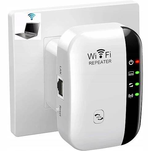 ZESILOVAČ SIGNÁLU WIFI SILNÝ DOSAH 300 Mb/s OPAKOVAČ 2 REŽIMY FUNKCE WPS