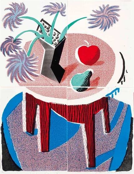 Flowers Apple And Pear On Table - Signed Print by David Hockney 1986 - MyArtBroker