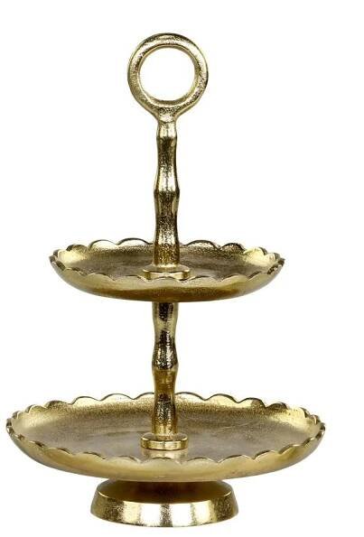 Mosazný antik dekorační kovový etažér Lace Brass - Ø 18*27 cm - 64084613 - LaHome.cz