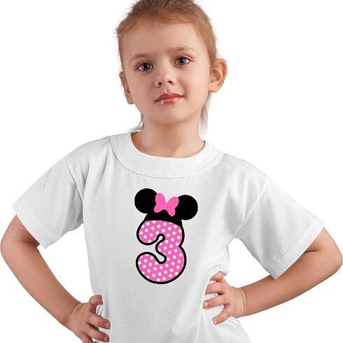 Minnie Mouse 3rd Birthday Toddler Short Sleeve T-shirt  Pink Polkadots