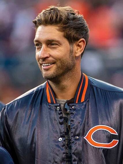 Jay Cutler visits the sidelines before the NFL Game between the Green Bay Packers and Chicago Bears