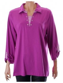 Tričko fialové s límečkem zdobené bílým proužkem vel XL/XXL - Second hand online AXEL