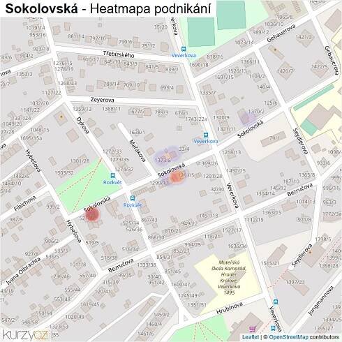 Mapa Sokolovská - Firmy v ulici.
