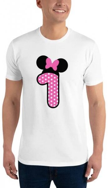 1st Birthday Minnie Mouse Pink Polkadots Men's short sleeve fitted t-shirt