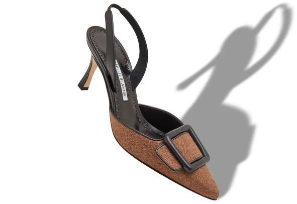 Mayslibi, Brown and Black Wool Buckle Detail Slingback Pumps - €845.00 