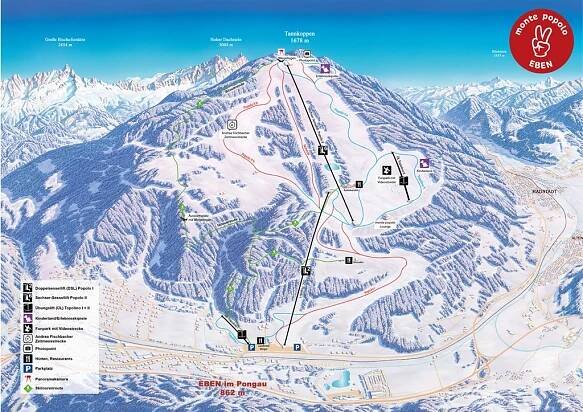 Eben im Pongau - Monte Popolo Mapa sjezdovek