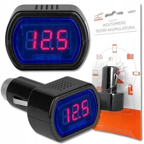 DIGITÁLNÍ VOLTMETR TESTER BATERIE DO AUTA, ZÁSUVKA ZAPALOVAČE LCD