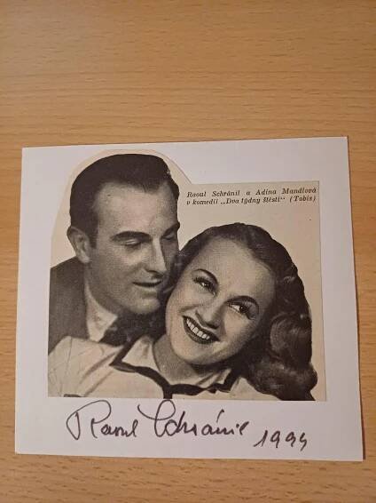 Schránil Raoul, herec, kartička s obrázkem a originálním autogramem