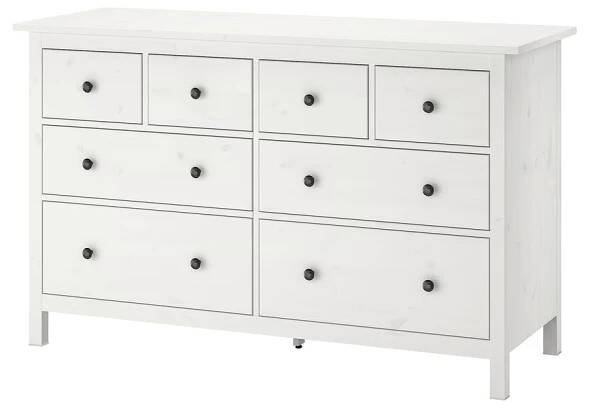 Biela drevená komoda HEMNES, 6 zásuviek, klasický štýl.