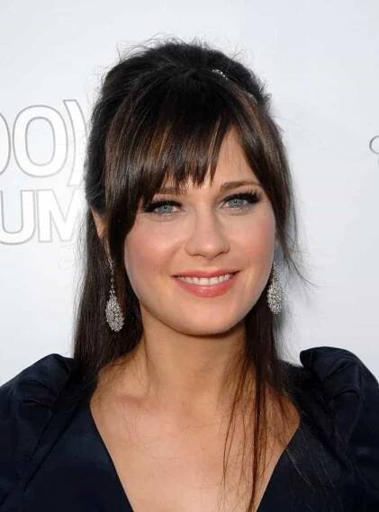 Zooey Deschanel attended the 500 Days of Summer Premiere at the Egyptian Theatre in Los Angeles, CA on June 24, 2009. She wore a lovely dark dress with her straight half-up hairstyle with bangs.