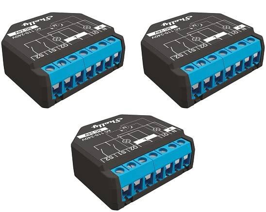 SHELLY WLAN-Schaltaktor Plus 2PM, 2x 10 A, Bluetooth, 3 Stück