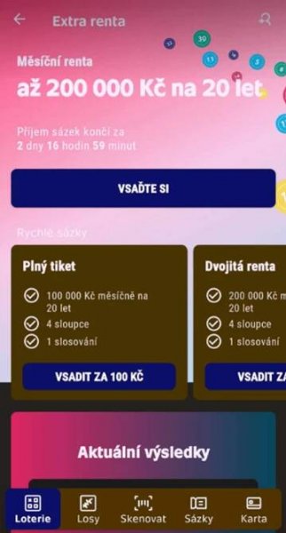 Prostředí mobilní aplikace od Sazky