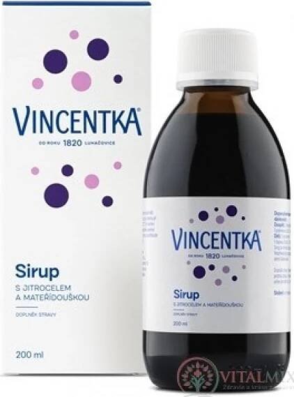 Vincentka Sirup s jitrocelem a mateřídouškou 200 ml