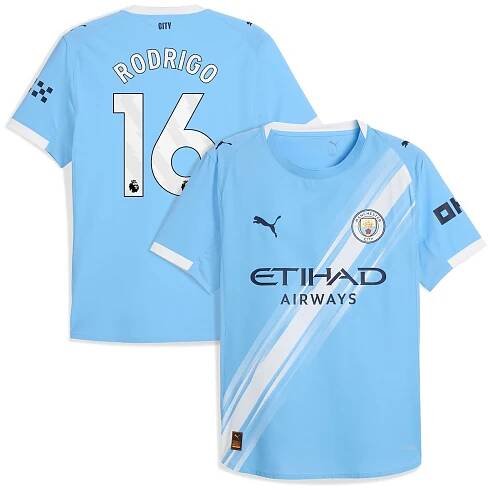 Manchester City PUMA Authentic Home Shirt 2025-26 with Rodrigo 16 printing