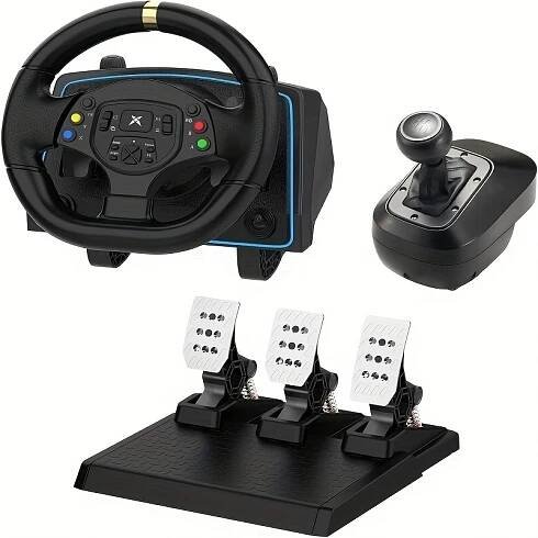 * 1080° Racing Steering Wheel with Responsive Hall Metal Pedals And Dual Vibration *, for PS4, PS3, PC, * Switch, And * Systems