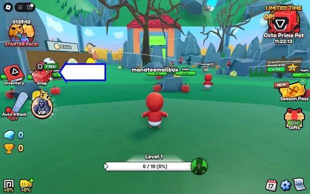 A screenshot of Squid Evolution in Roblox showing the game's shop button.