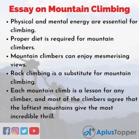 10 Lines on Mountain Climbing Essay