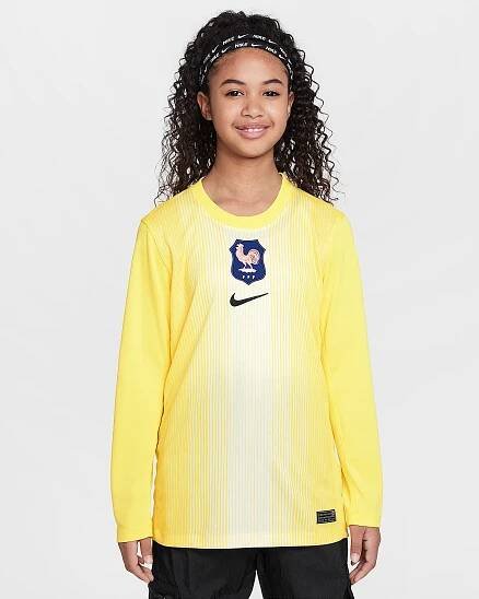 Replika brankářského fotbalového dresu Nike Dri-FIT FFF Stadium 2025/26 s dlouhým rukávem pro větší děti - Lightning/Coconut Milk/Černá