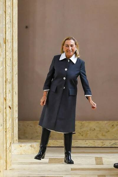 Miuccia Prada on the catwalk