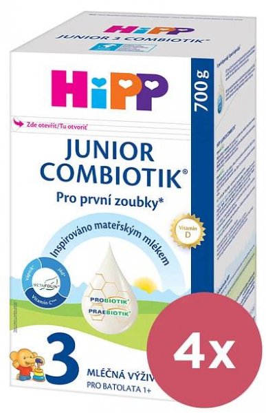 4x HiPP 3 Junior Combiotik® Batolecí mléko od uk. 1. roku, 700 g