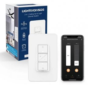 2 in 1 Smart Ceiling Fan Control and Light Dimmer Switch, Neutral Wire Needed, Single Pole 2.4GHz Wi-Fi Fan Light Switch, Work with Alexa, Google Home, App Remote Control, Timing, No Hub Required
