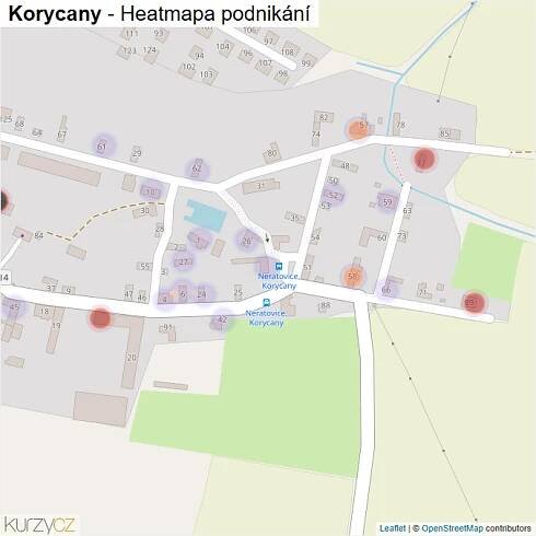 Mapa Korycany - Firmy v části obce.
