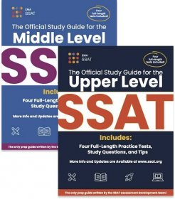 A graphic showing the SSAT Middle and Upper Level Study Guide covers.