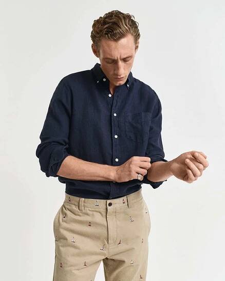 KOŠILE GANT REG GMNT DYED LINEN SHIRT EVENING BLUE