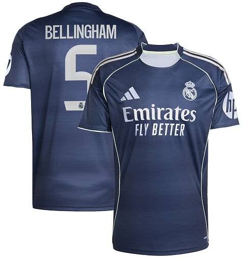 Real Madrid adidas Away Shirt 2025-26 with Bellingham 5 printing