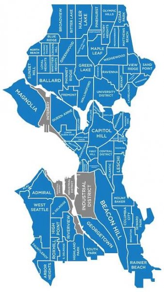 Map of Seattle neighborhood: surrounding area and suburbs of Seattle