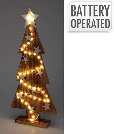 Dřevěný vánoční stromek s osvětlením 50 LED teplá bílá, 25 x 6 x 54 cm