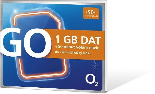 Předplacená karta GO O2 GO SIM 1GB + 50 minut