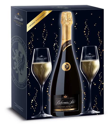 Bohemia Sekt Prestige Brut Jakostní šumivé víno bílé 0,75l 12,5% + 2x sklo Karton