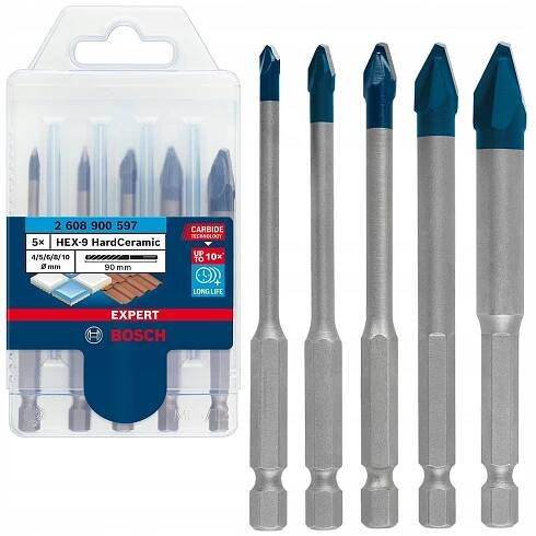 VRTÁKY DO KERAMIKY Bosch EXPERT HEX-9 HardCeramic 4/5/6/8/10mm 5ks